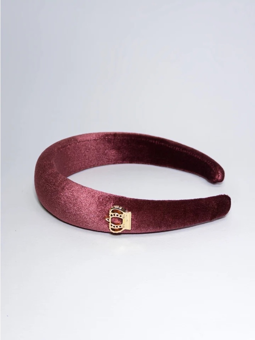Dolce & Gabbana Burgundy Velvet Headband with Gold Crown Charm